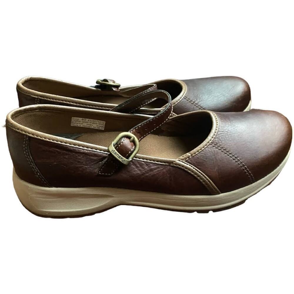 Dansko Mary Jane Clogs Slip Ons Size 40 Brown Leather Business Casual Work Shoes
